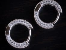 Mens 925 Solid Sterling Silver Fully Iced Small Huggie Hoop Earrings set SJ7920