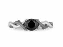 Enchanted Disney Maleficent 0.95 Ct Black Round Diamond Engagement Ring Silver SJ7960