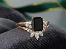 3Ct Emerald Cut Black Diamond Solitaire Engagement Ring 14K Rose Gold Finish SJ7962