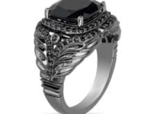 Black Cushon Cut Diamond Enchanted Disney Villains Maleficent Ring 925 Silver SJ8440