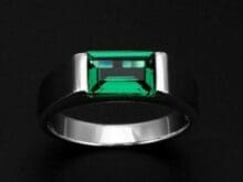 14K White Gold Finish 1.25 Ct Green Emerald Men's Wedding Band Solitaire Ring SJ8904