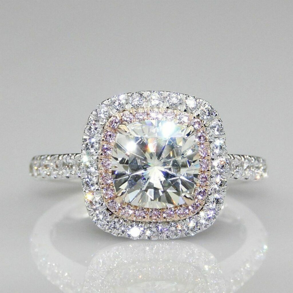 pink diamond cushion cut engagement rings