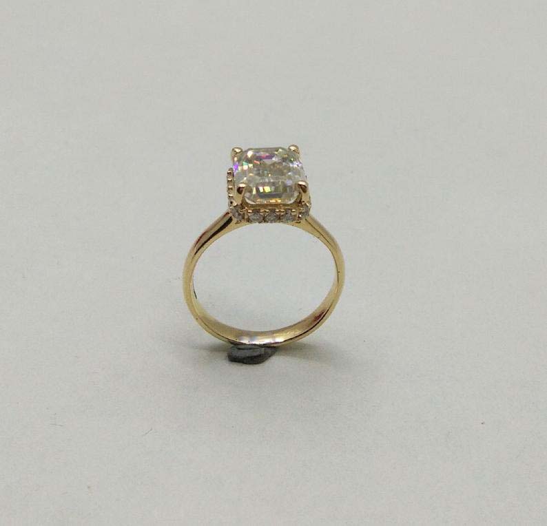 Buy 3ct Emerald Cut Moissanite Rings Genuine 14k Yellow Gold Ring