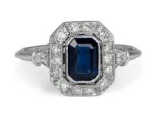 New Art Deco Style 1.25 Ct Blue & White Emerald Cut Diamond Engagement Ring SJ2404