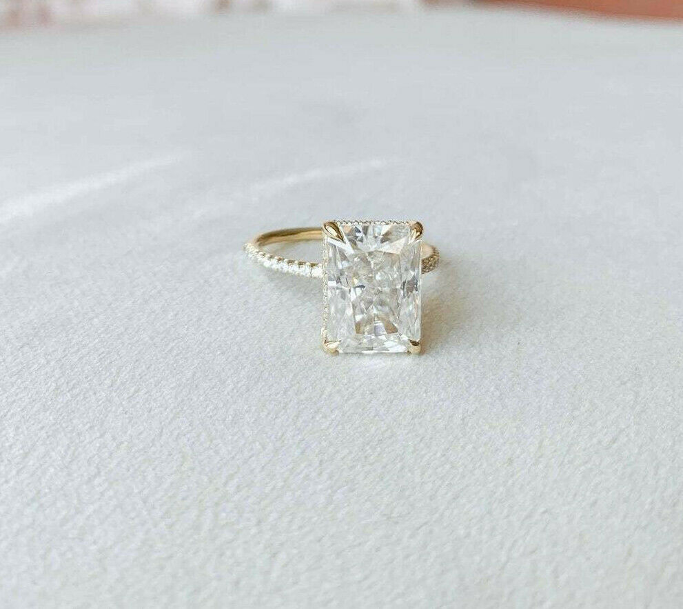 radiant cut hidden halo engagement ring