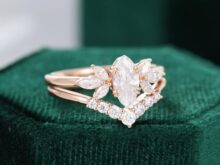 Marquise cut Moissanite engagement ring set vintage rose gold unique engagement ring women Curved diamond wedding Bridal Promise gift SJ2686