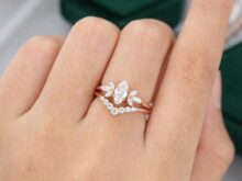 Marquise cut Moissanite engagement ring set vintage rose gold unique engagement ring women Curved diamond wedding Bridal Promise gift SJ2686