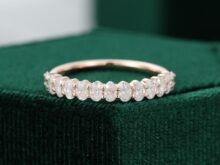 Unique Moissanite wedding band women Oval cut Half eternity band Rose gold wedding band vintage Stacking Matching bridal ring promise ring SJ2687