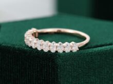 Unique Moissanite wedding band women Oval cut Half eternity band Rose gold wedding band vintage Stacking Matching bridal ring promise ring SJ2687