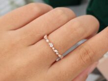 Moissanite wedding band Rose gold wedding band women Unique Half eternity Marquise cut Pear shaped diamond ring vintage Jewelry Promise gift SJ2688