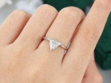 Unique Triangle engagement ring set Simple engagement ring yellow gold Moissanite Minimalist ring Bridal Promise Anniversary ring set SJ2693