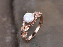 Vintage Opal Ring October Birthstone Ring Rose Gold Opal Engagement Ring Art Deco Women Wedding Ring White Fire Opal Ring Promise Ring SJ10001