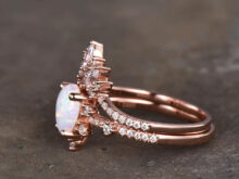 Vintage Opal Engagement Ring Set, Women Rose Gold Rings, Pear Shaped White Opal Ring, Unique Cluster Stacking Band, Promise Gift SJ8996