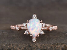 Vintage Opal Engagement Ring Set, Women Rose Gold Rings, Pear Shaped White Opal Ring, Unique Cluster Stacking Band, Promise Gift SJ8996