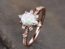 Vintage Opal Engagement Ring Set, Women Rose Gold Rings, Pear Shaped White Opal Ring, Unique Cluster Stacking Band, Promise Gift SJ8996