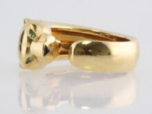 0.65ct Green Eyed Emerald Panther In 10k Yellow Gold Fancy Cocktail Party Ring SJ10036