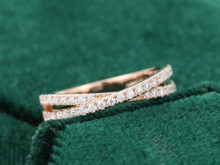 Unique Rose gold wedding band women Cross moissanite wedding band vintage Bridal Half eternity Stacking Matching Bridal promise gift for her SJ10102