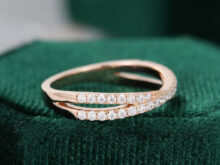 Unique Rose gold wedding band women Cross moissanite wedding band vintage Bridal Half eternity Stacking Matching Bridal promise gift for her SJ10102