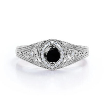 Emerald Cut 1.00Ct Black Onyx Three Stone Round Simulated store Diamond Sterling Silver Engagement Wedding Ring