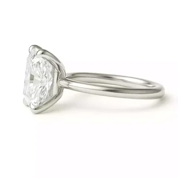 Side profile of radiant cut CVD lab diamond engagement ring in 18K white gold solitaire setting