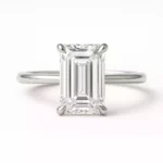 Emerald cut lab-grown diamond solitaire ring in white gold – front view