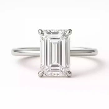 Emerald cut lab-grown diamond solitaire ring in white gold – front view