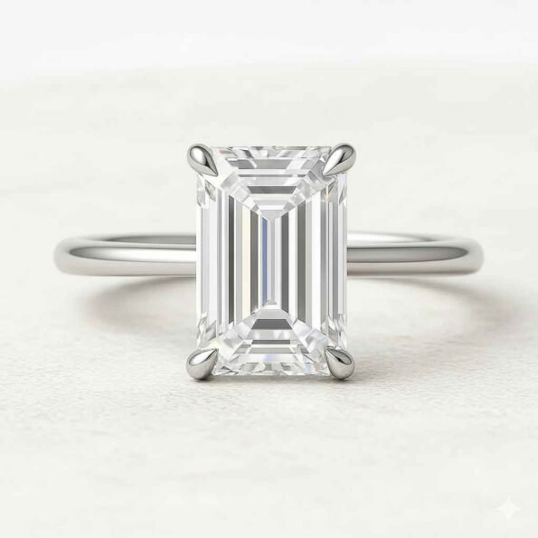 1.50 Carat Emerald Cut Lab Grown Diamond Ring in 18K White Gold | CVD Certified