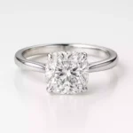 Cushion cut lab-grown diamond solitaire ring in white gold – front angle view