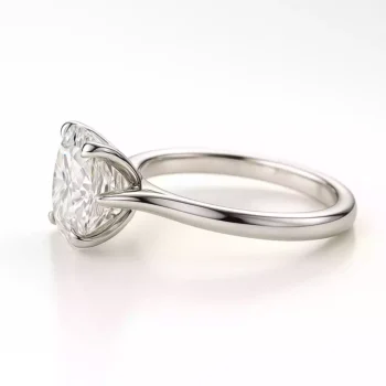 Side profile of cushion cut lab-grown diamond ring in elegant white gold band