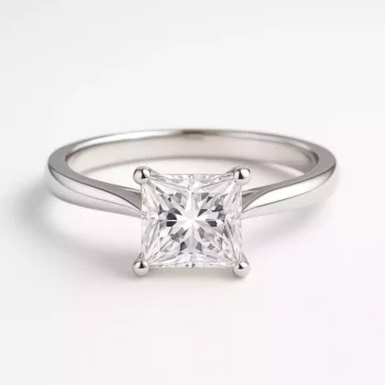 Princess cut lab-grown diamond solitaire ring in white gold – front angle view