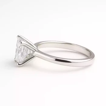 Side profile of princess cut lab diamond ring in classic white gold band