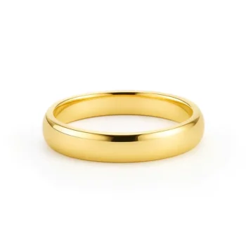 Classic 14K yellow gold men's wedding band ring with polished domed surface