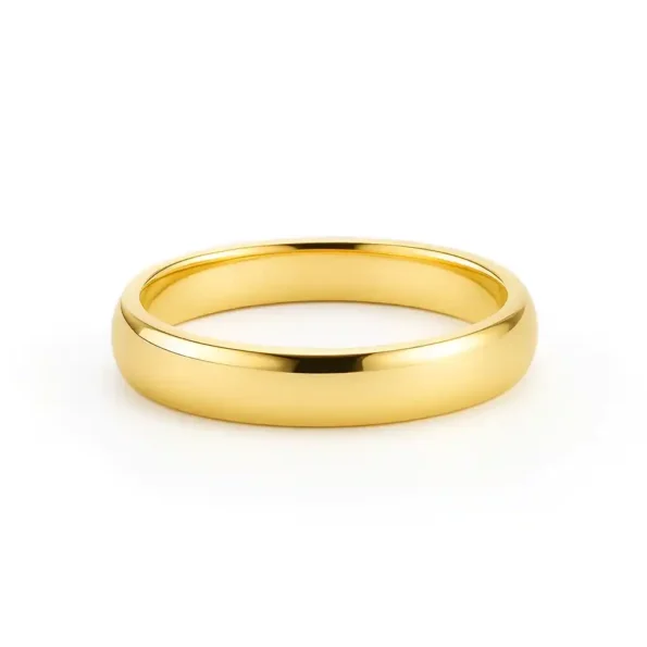 Classic 14K yellow gold men's wedding band ring with polished domed surface
