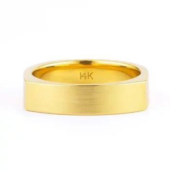 Brushed flat square 14K yellow gold wedding ring for men