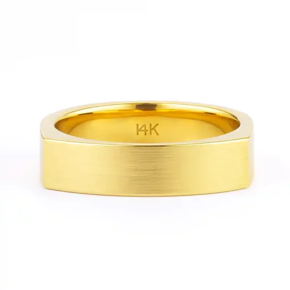 Brushed flat square 14K yellow gold wedding ring for men