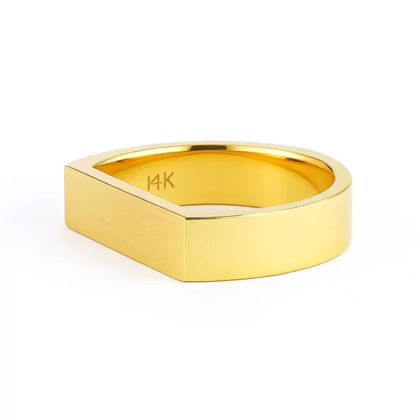 Side angle of contemporary brushed 14K gold men’s band