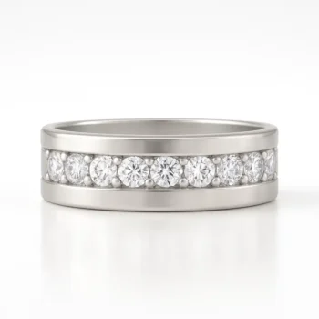 Men's 14K White Gold Wedding Band with Round Lab-Grown Diamonds in Channel Setting - Front View