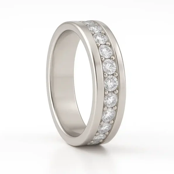 Thick White Gold Diamond Eternity Band for Men with Sparkling Lab-Created Diamonds - Vertical Display