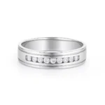Men's white gold wedding band with channel-set round brilliant diamonds – front view