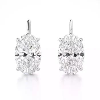 Front view of 3ct oval cut lab-created diamond drop earrings in 4-prong white gold setting – ethical fine jewelry pair