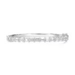 Elegant emerald cut lab diamond bangle bracelet in white gold – front view