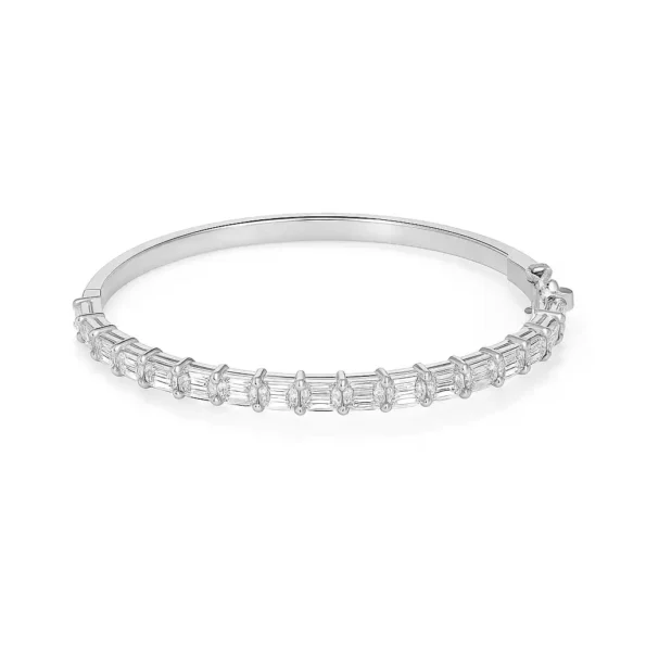 Elegant emerald cut lab diamond bangle bracelet in white gold – front view