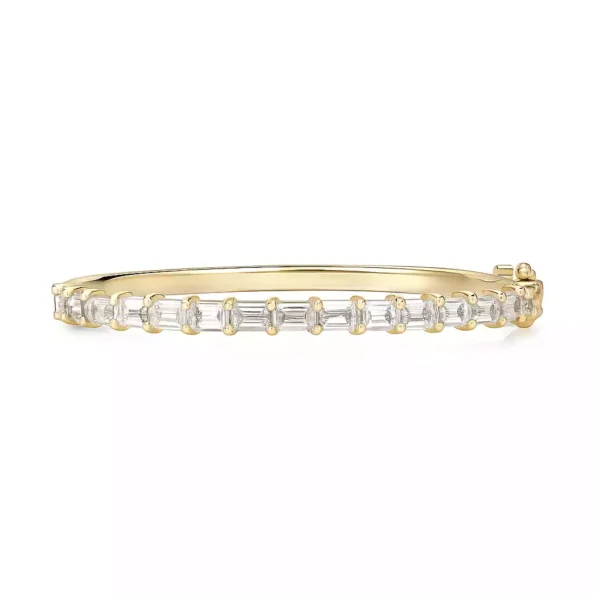 Elegant emerald cut lab diamond bangle bracelet in white gold – front view