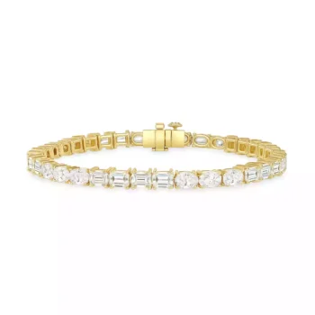 Elegant emerald and oval cut lab-grown diamond tennis bracelet in 18K yellow gold with box clasp