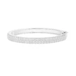Round brilliant cut diamond bangle bracelet in white gold - front view on white background