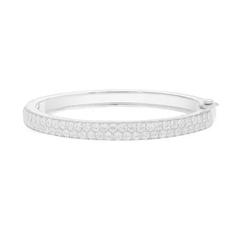 Round brilliant cut diamond bangle bracelet in white gold - front view on white background