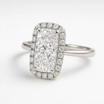Elongated Cushion Cut 1.50ct EF VS1 CVD Lab Diamond Halo Ring in 18K White Gold – Modern Engagement Ring