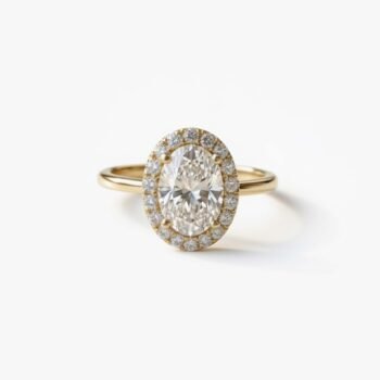 Oval Cut 1.50ct EF VS1 Certified CVD Lab Diamond Halo Ring in 18K White Gold – Classic Engagement Ring  IGI Certified