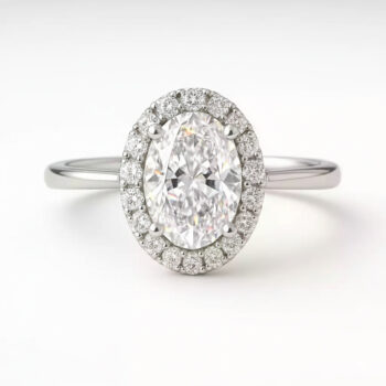 Oval Cut 1.50ct EF VS1 Certified CVD Lab Diamond Halo Ring in 18K White Gold – Classic Engagement Ring