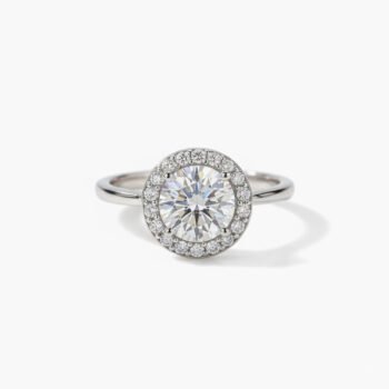 Round Cut 1.50ct EF VS1 Certified CVD Lab Diamond Halo Ring in 18K White Gold – Classic Engagement Ring  IGI Certified